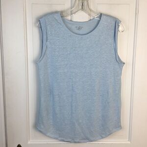 Loft 100% Linen Sleeveless Blouse Top Light Blue EUC